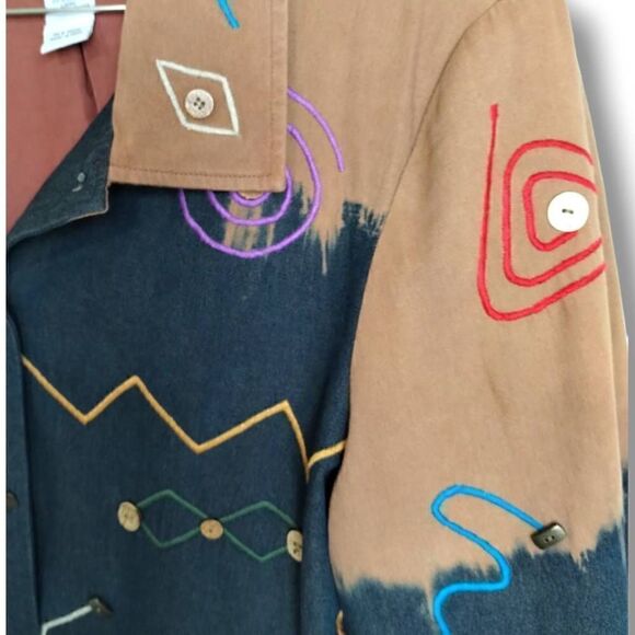 Vtg Stonebridge Womens Jacket‎ Sz XL Tan Black Buttons Decor Western Outdoors - Picture 7 of 14